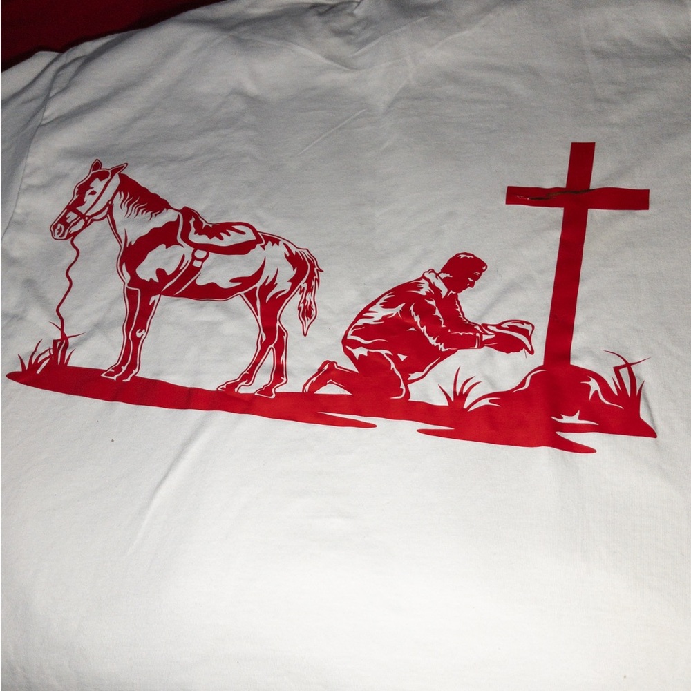 White T-Shirt with Red Graphic Text - Picture 3 of 3